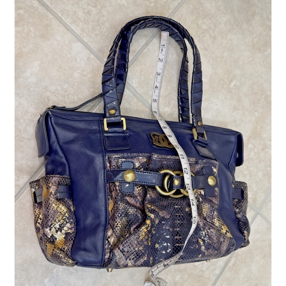 Sharif 1827 Navy Blue Leather Shoulder Bag Purse Faux Snakeskin Purse Preppy - Picture 8 of 14